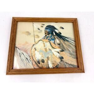 Vintage Native American Indian Warrior Wall Art Print Framed